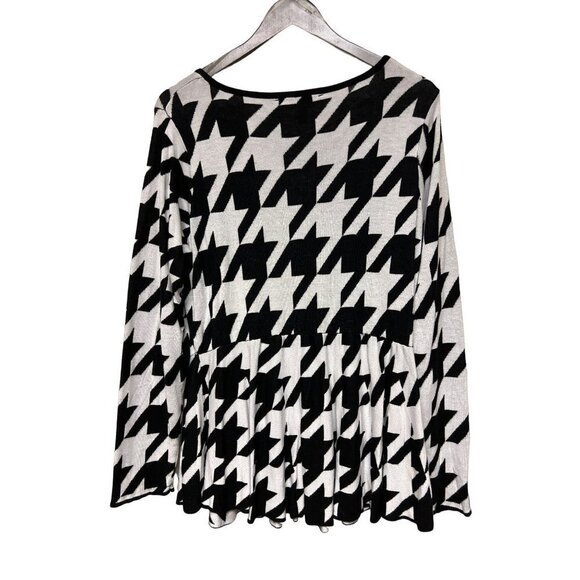 Ashley Stewart Black White Large Houndstooth Print Swing Top Women's 18 20 - Picture 2 of 8
